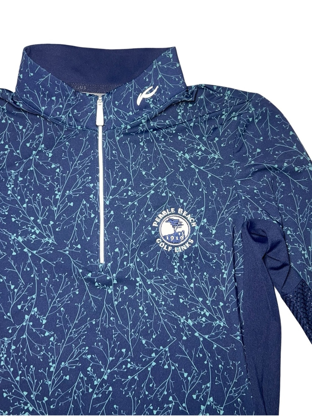 KJUS Women’s Navy Blue Patterned Quarter-Zip Sun Shirt Pebble Beach Logo XS